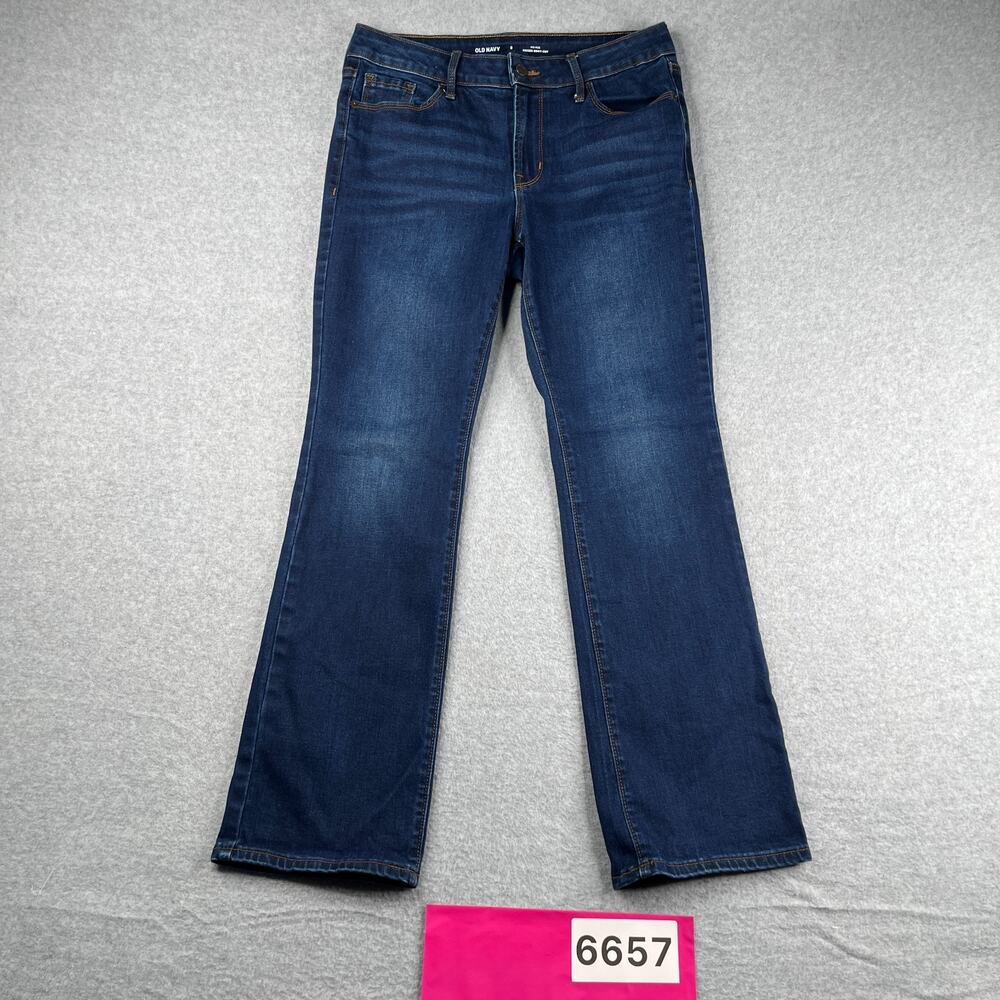 Old Navy Kicker Bootcut Mid Rise Womens Size 8 Short Dark Wash Distresed